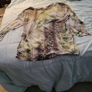 Chico's green and brown bedazzled tee